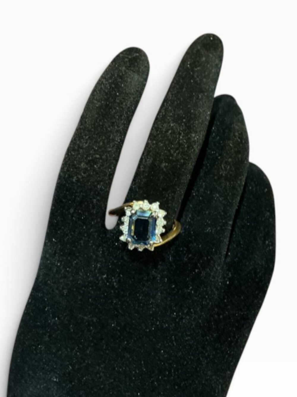 Vintage ESPO 14K Gold Filled Blue Rhinestone Halo Cocktail Ring Size 5